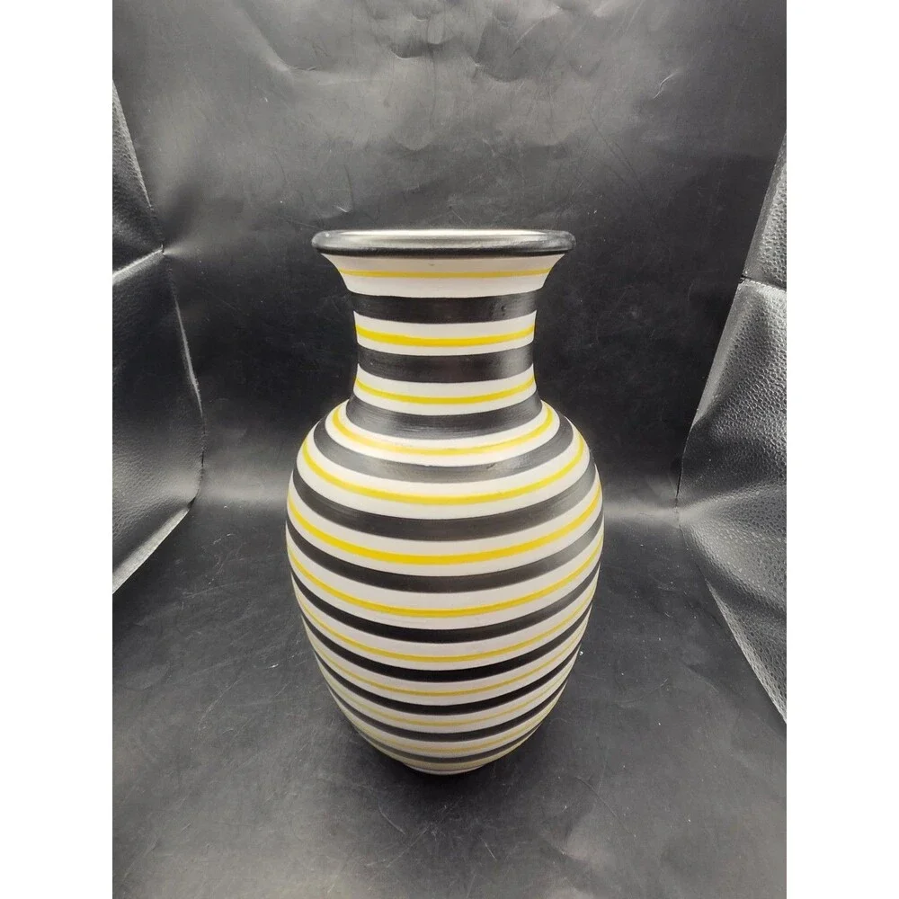 Pottery Slama Tunisia Ceramic Black Yellow Stripe Vase